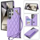 For Samsung Galaxy S24 Ultra 5G Rhombic Dual Buckle Card Slots Phone Case with Lanyard(Purple) - 1