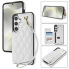 For Samsung Galaxy S24+ 5G Rhombic Dual Buckle Card Slots Phone Case with Lanyard(White) - 1