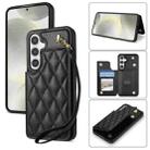 For Samsung Galaxy S24+ 5G Rhombic Dual Buckle Card Slots Phone Case with Lanyard(Black) - 1