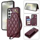 For Samsung Galaxy S24+ 5G Rhombic Dual Buckle Card Slots Phone Case with Lanyard(Wine Red) - 1