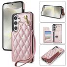 For Samsung Galaxy S24+ 5G Rhombic Dual Buckle Card Slots Phone Case with Lanyard(Rose Gold) - 1