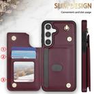 For Samsung Galaxy S24 FE 5G Rhombic Dual Buckle Card Slots Phone Case with Lanyard(Wine Red) - 2