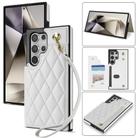 For Samsung Galaxy S23 Ultra 5G Rhombic Dual Buckle Card Slots Phone Case with Lanyard(White) - 1