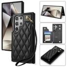 For Samsung Galaxy S23 Ultra 5G Rhombic Dual Buckle Card Slots Phone Case with Lanyard(Black) - 1