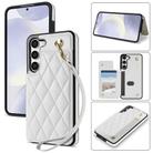 For Samsung Galaxy S23+ 5G Rhombic Dual Buckle Card Slots Phone Case with Lanyard(White) - 1