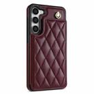 For Samsung Galaxy S23+ 5G Rhombic Dual Buckle Card Slots Phone Case with Lanyard(Wine Red) - 2