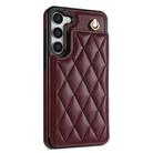 For Samsung Galaxy S23 5G Rhombic Dual Buckle Card Slots Phone Case with Lanyard(Wine Red) - 2