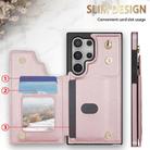 For Samsung Galaxy S22 Ultra 5G Rhombic Dual Buckle Card Slots Phone Case with Lanyard(Rose Gold) - 2