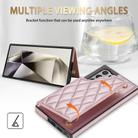 For Samsung Galaxy S22 Ultra 5G Rhombic Dual Buckle Card Slots Phone Case with Lanyard(Rose Gold) - 3