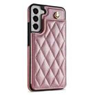 For Samsung Galaxy S22 5G Rhombic Dual Buckle Card Slots Phone Case with Lanyard(Rose Gold) - 2