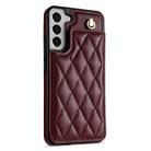 For Samsung Galaxy S21+ 5G Rhombic Dual Buckle Card Slots Phone Case with Lanyard(Wine Red) - 2