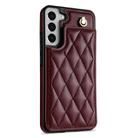 For Samsung Galaxy S21 5G Rhombic Dual Buckle Card Slots Phone Case with Lanyard(Wine Red) - 2