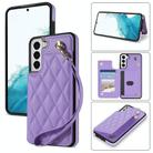 For Samsung Galaxy S21 5G Rhombic Dual Buckle Card Slots Phone Case with Lanyard(Purple) - 1
