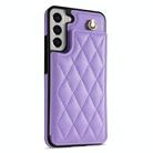 For Samsung Galaxy S21 5G Rhombic Dual Buckle Card Slots Phone Case with Lanyard(Purple) - 2