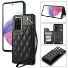 For Samsung Galaxy S20 FE 5G Rhombic Dual Buckle Card Slots Phone Case with Lanyard(Black) - 1