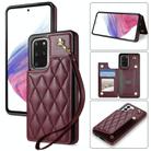 For Samsung Galaxy S20 FE 5G Rhombic Dual Buckle Card Slots Phone Case with Lanyard(Wine Red) - 1