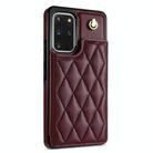For Samsung Galaxy S20 FE 5G Rhombic Dual Buckle Card Slots Phone Case with Lanyard(Wine Red) - 2