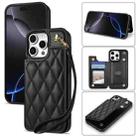 For iPhone 16 Pro Max Rhombic Dual Buckle Card Slots Phone Case with Lanyard(Black) - 1