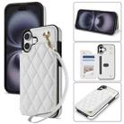 For iPhone 16 Plus Rhombic Dual Buckle Card Slots Phone Case with Lanyard(White) - 1