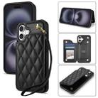 For iPhone 16 Plus Rhombic Dual Buckle Card Slots Phone Case with Lanyard(Black) - 1