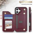 For iPhone 16 Plus Rhombic Dual Buckle Card Slots Phone Case with Lanyard(Wine Red) - 2