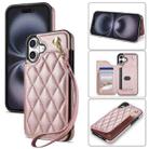 For iPhone 16 Plus Rhombic Dual Buckle Card Slots Phone Case with Lanyard(Rose Gold) - 1