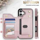 For iPhone 16 Plus Rhombic Dual Buckle Card Slots Phone Case with Lanyard(Rose Gold) - 2
