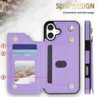 For iPhone 16 Rhombic Dual Buckle Card Slots Phone Case with Lanyard(Purple) - 2