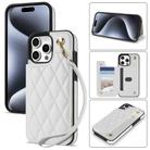 For iPhone 15 Pro Rhombic Dual Buckle Card Slots Phone Case with Lanyard(White) - 1