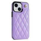 For iPhone 15 Plus Rhombic Dual Buckle Card Slots Phone Case with Lanyard(Purple) - 2