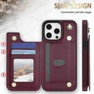 For iPhone 14 Pro Max Rhombic Dual Buckle Card Slots Phone Case with Lanyard(Wine Red) - 2