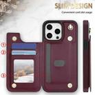 For iPhone 14 Pro Rhombic Dual Buckle Card Slots Phone Case with Lanyard(Wine Red) - 2