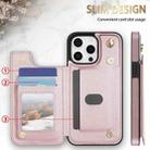 For iPhone 14 Pro Rhombic Dual Buckle Card Slots Phone Case with Lanyard(Rose Gold) - 2