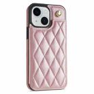 For iPhone 13 / 14 Rhombic Dual Buckle Card Slots Phone Case with Lanyard(Rose Gold) - 2