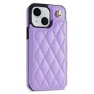 For iPhone 13 / 14 Rhombic Dual Buckle Card Slots Phone Case with Lanyard(Purple) - 2