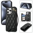 For iPhone 11 Pro Max Rhombic Dual Buckle Card Slots Phone Case with Lanyard(Black) - 1