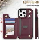For iPhone 11 Pro Rhombic Dual Buckle Card Slots Phone Case with Lanyard(Wine Red) - 2