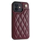 For iPhone 11 Rhombic Dual Buckle Card Slots Phone Case with Lanyard(Wine Red) - 2