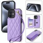 For iPhone 11 Rhombic Dual Buckle Card Slots Phone Case with Lanyard(Purple) - 1