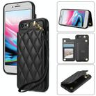 For iPhone SE 2022 / 2020 / 8 / 7 Rhombic Dual Buckle Card Slots Phone Case with Lanyard(Black) - 1