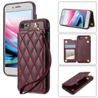 For iPhone SE 2022 / 2020 / 8 / 7 Rhombic Dual Buckle Card Slots Phone Case with Lanyard(Wine Red) - 1