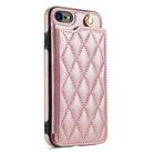 For iPhone SE 2022 / 2020 / 8 / 7 Rhombic Dual Buckle Card Slots Phone Case with Lanyard(Rose Gold) - 2