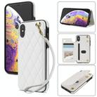 For iPhone X / XS Rhombic Dual Buckle Card Slots Phone Case with Lanyard(White) - 1
