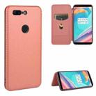 For OnePlus 5T Carbon Fiber Texture Horizontal Flip TPU + PC + PU Leather Case with Card Slot(Brown) - 1