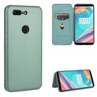 For OnePlus 5T Carbon Fiber Texture Horizontal Flip TPU + PC + PU Leather Case with Card Slot(Green) - 1