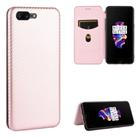 For OnePlus 5 Carbon Fiber Texture Horizontal Flip TPU + PC + PU Leather Case with Card Slot(Pink) - 1