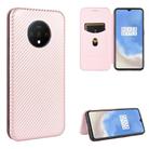 For OnePlus 7T Carbon Fiber Texture Horizontal Flip TPU + PC + PU Leather Case with Card Slot(Pink) - 1