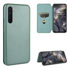 For OnePlus Nord Carbon Fiber Texture Horizontal Flip TPU + PC + PU Leather Case with Card Slot(Green) - 1
