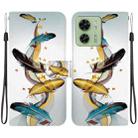 For Motorola Edge 40 Crystal Texture Colored Drawing Leather Phone Case(Gold Butterfly Feathers) - 1