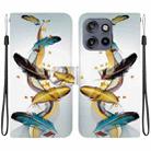 For Motorola Edge 50 Neo 5G Global Crystal Texture Colored Drawing Leather Phone Case(Gold Butterfly Feathers) - 1